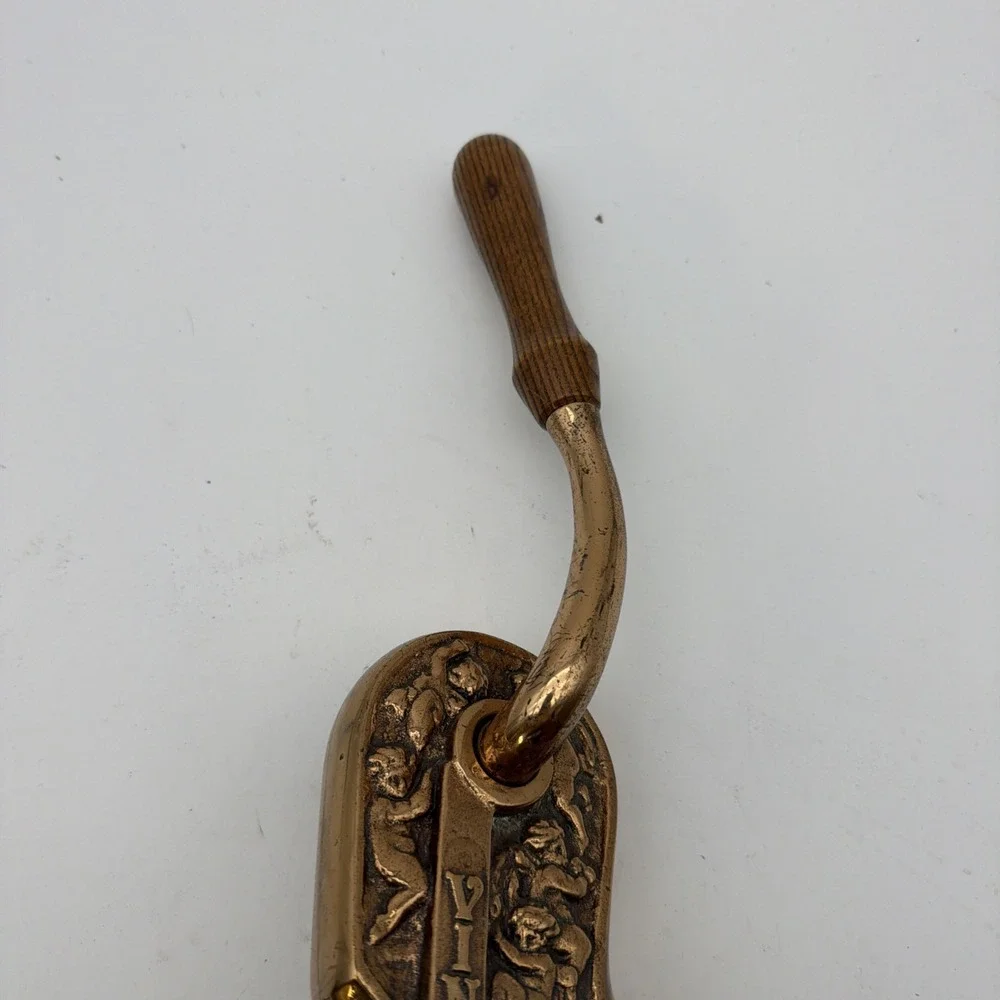 Vintner Brass Wine Bottle Opener Solid Table Mount Corkscrew Cork Cherub Design